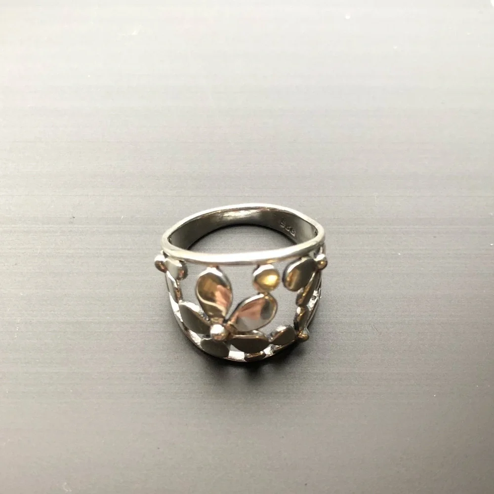 Women 925 Solid Sterling Silver Ring Size 8 Flower Texture Craft Statement Fall - Picture 5 of 8